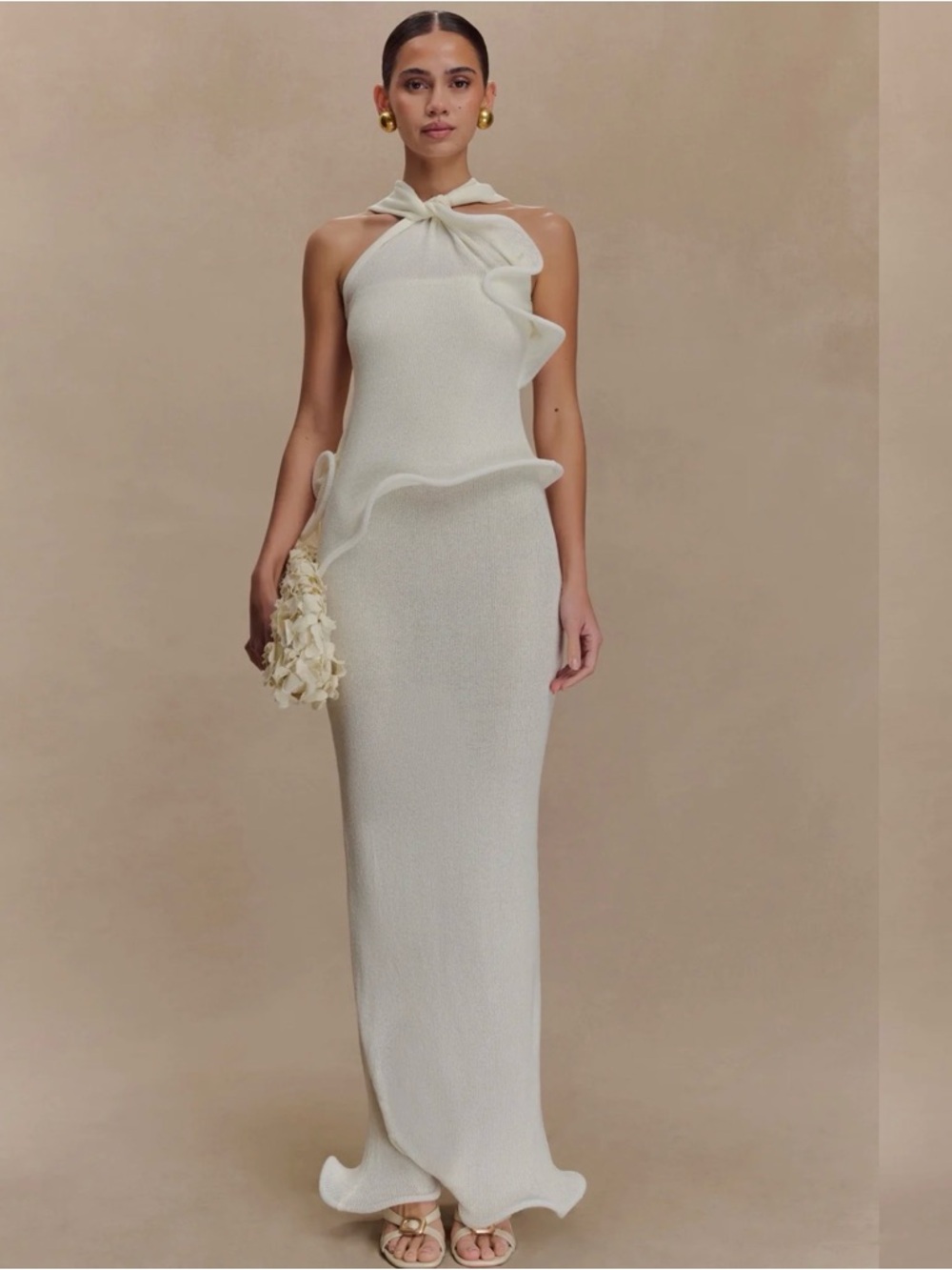 Meshki Ivory Ruffle Halter Maxi Dress (Worn Once)